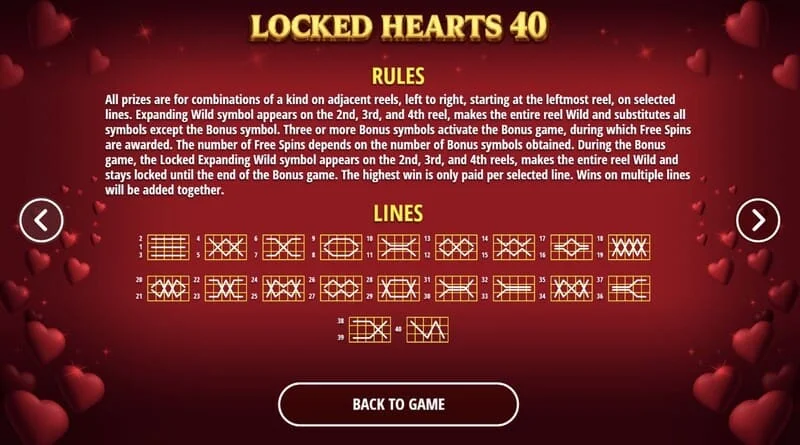 Locked Hearts 40 - gevinstlinjer på hjulene